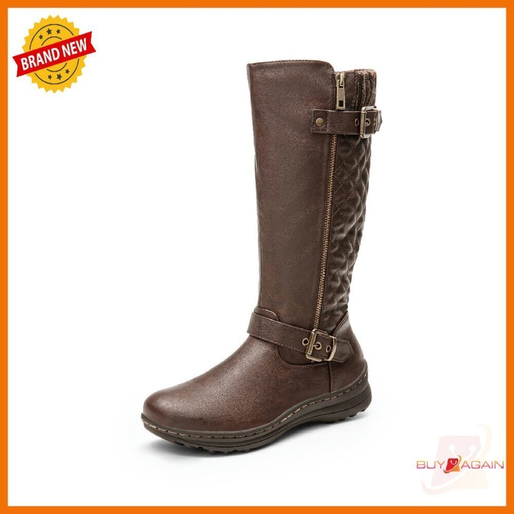 Faux Fur Knee High Boots, Round Toe, Diamond Quilted, Winter Warm